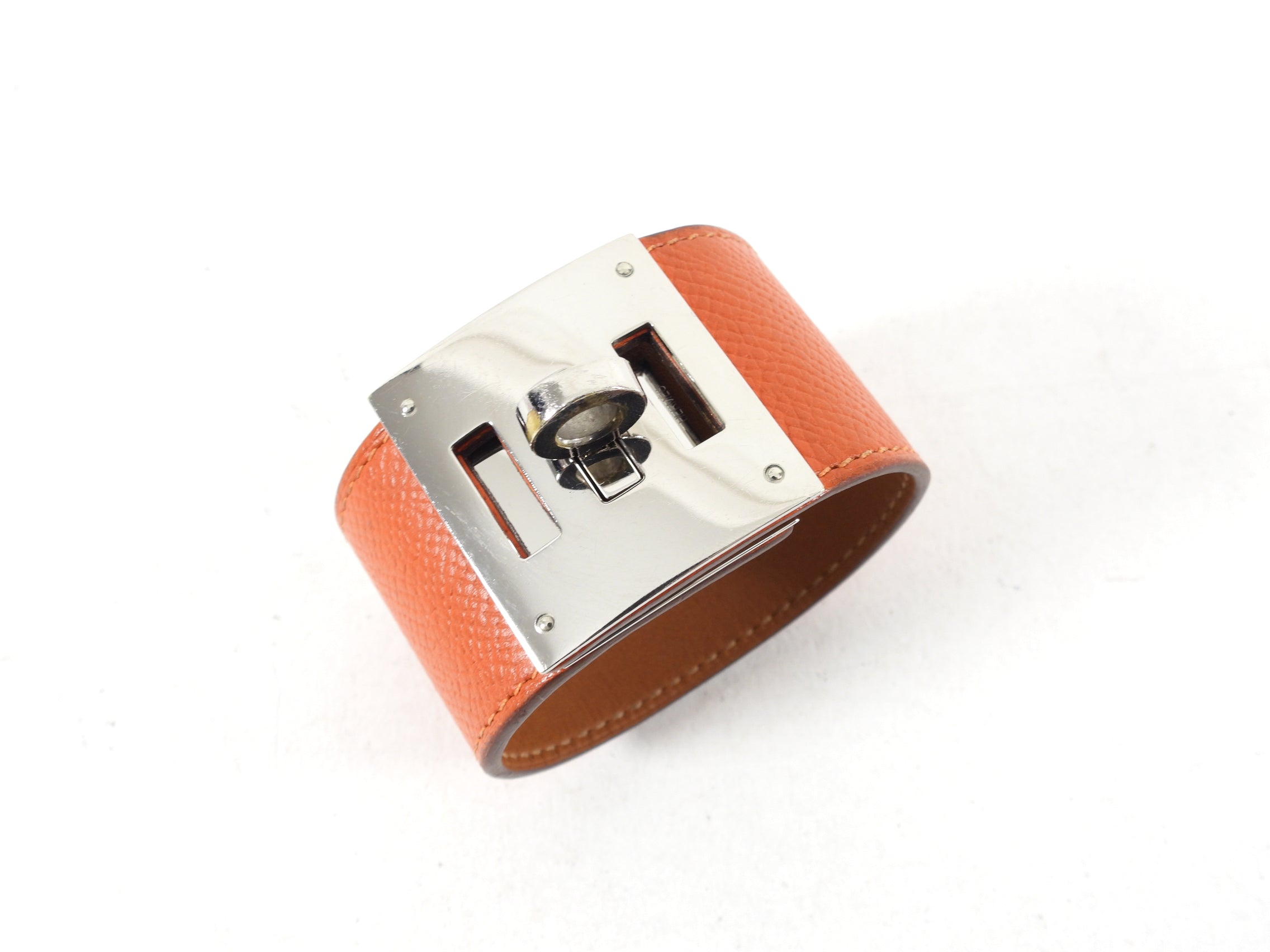 Hermes Orange Epsom Leather Kelly Dog Cuff Bracelet
