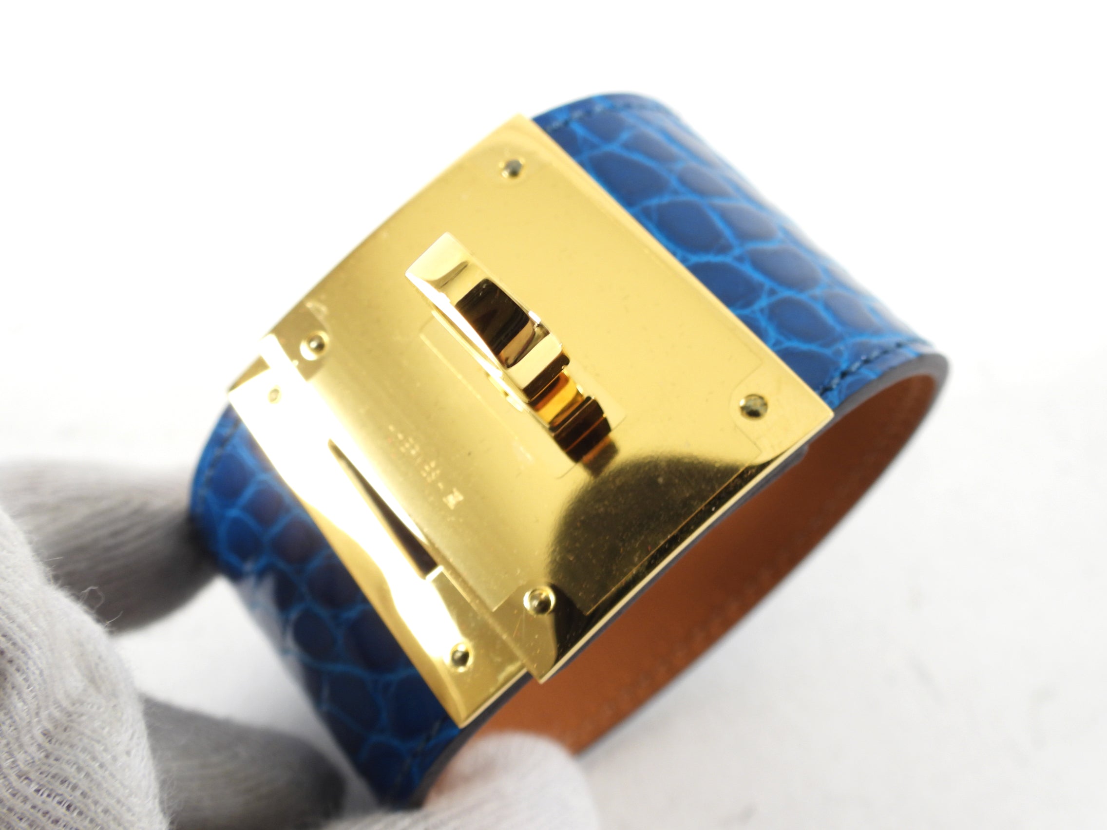 Hermes Kelly Dog Cuff Bracelet Bleu Izmir Alligator