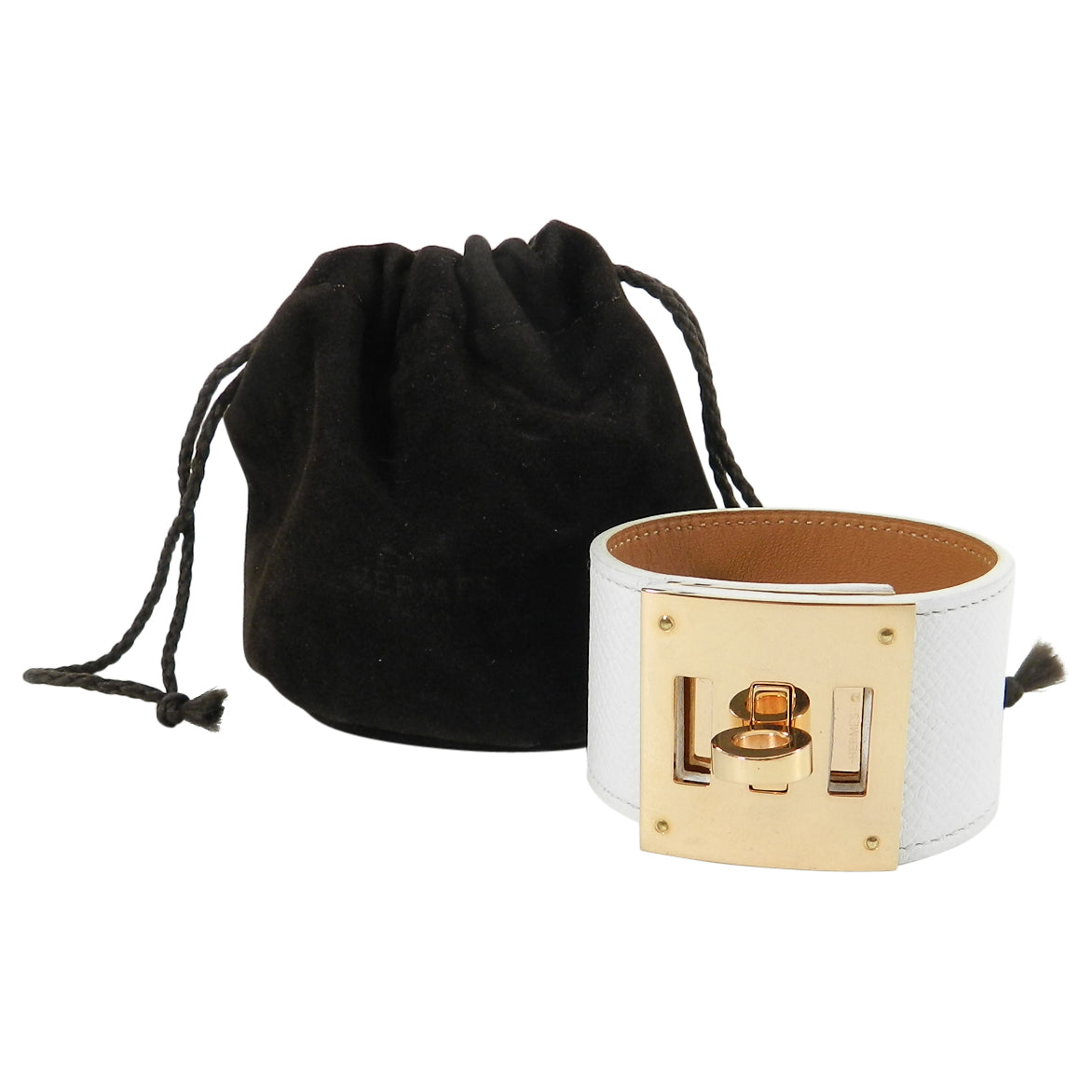Hermes Kelly Dog Bracelet White Epsom Leather with Rose Gold PM