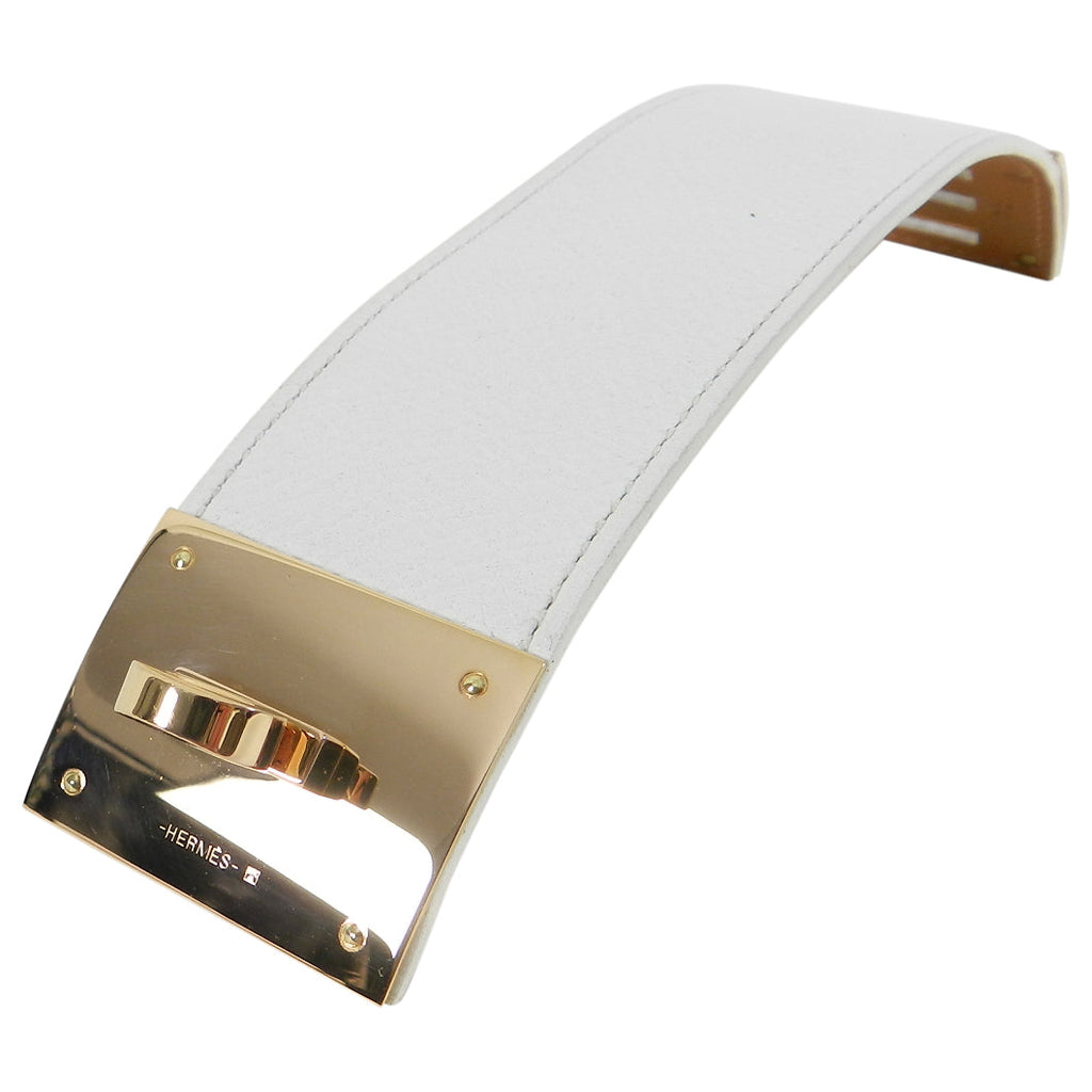 Hermes Kelly Dog Bracelet White Epsom Leather with Rose Gold PM