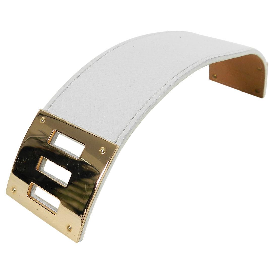 Hermes Kelly Dog Bracelet White Epsom Leather with Rose Gold PM