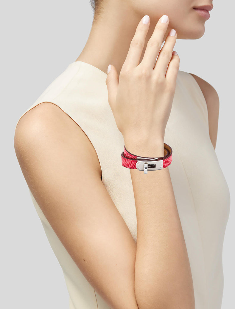 Hermes Kelly Double Tour Bougainvillea Lizard Wrap Bracelet