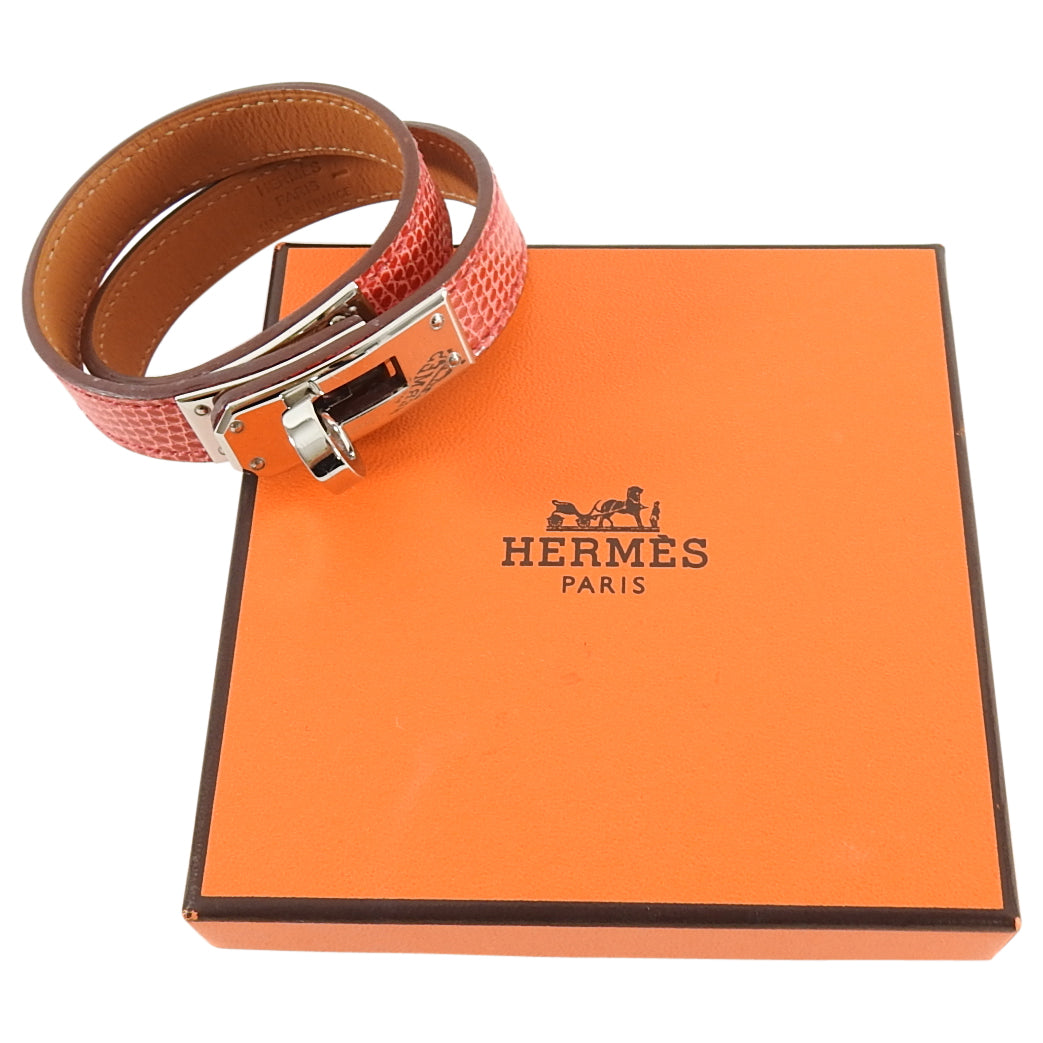 Hermes Kelly Double Tour Bougainvillea Lizard Wrap Bracelet
