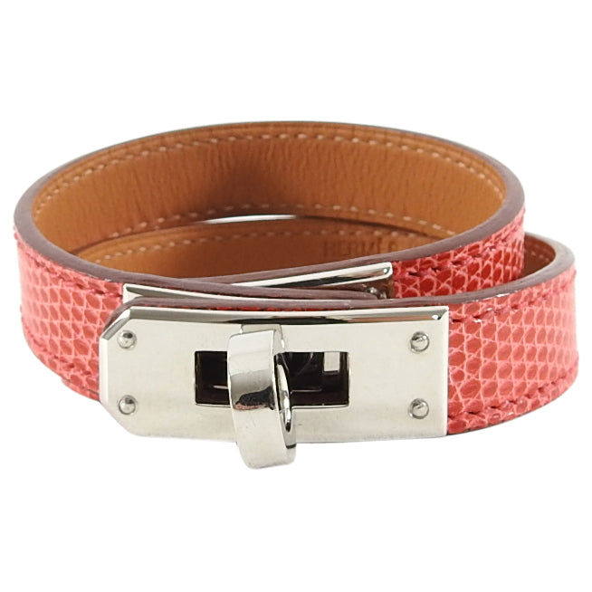 Hermes Kelly Double Tour Bougainvillea Lizard Wrap Bracelet