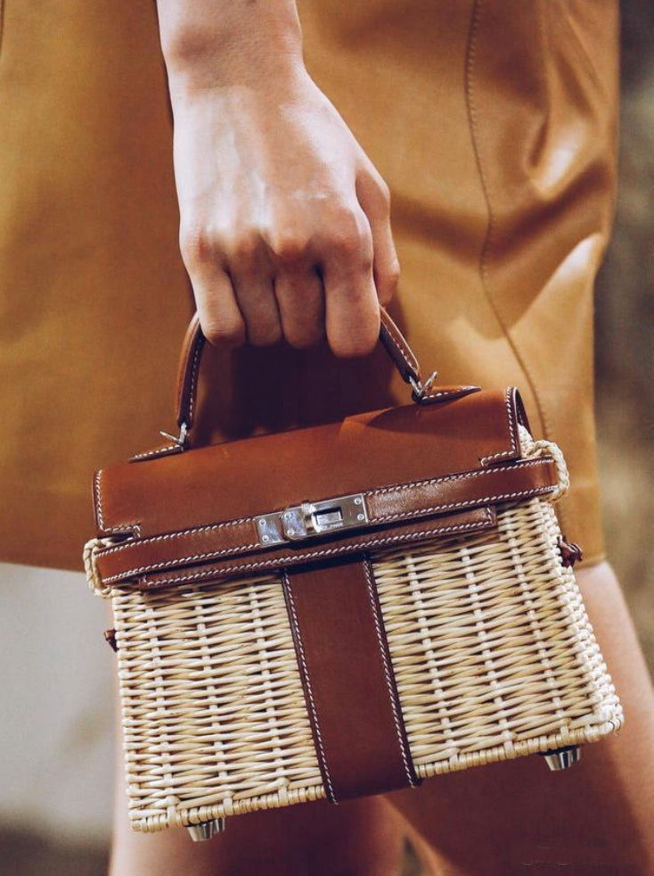 Hermes Kelly Picnic Mini 20cm Barenia and Osier Wicker Bag