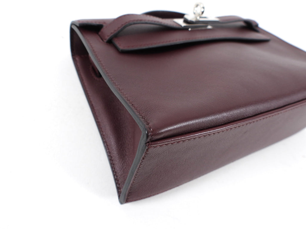 Hermes Kelly Pochette Burgundy Swift Leather SHW