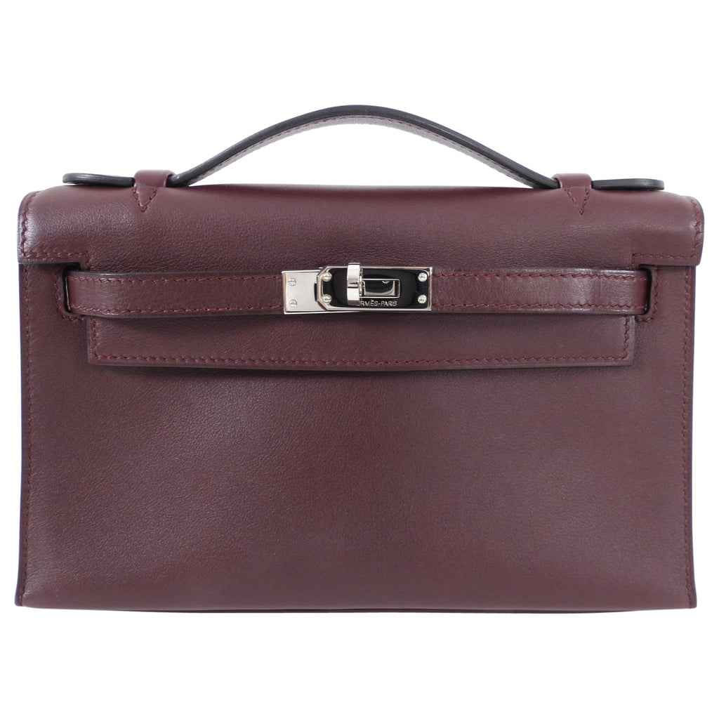 Hermes Kelly Pochette Burgundy Swift Leather SHW