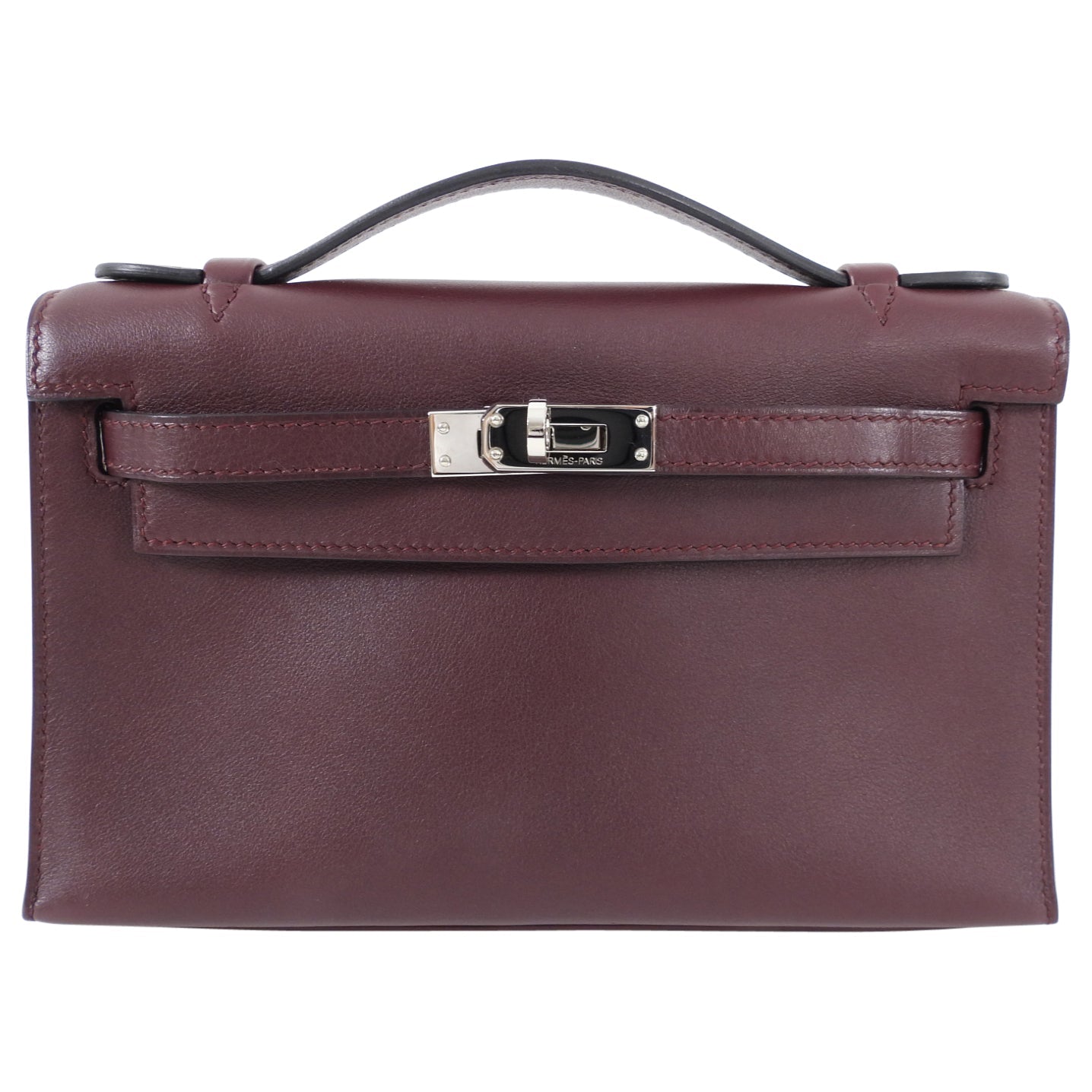 Hermes Kelly Pochette Burgundy Swift Leather SHW