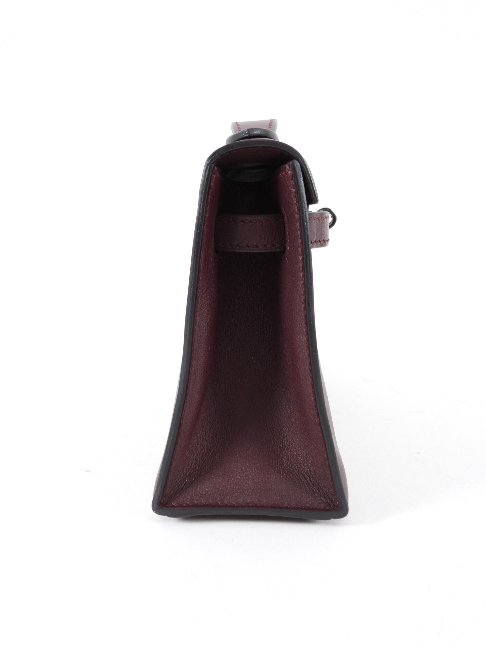 Hermes Kelly Pochette Burgundy Swift Leather SHW