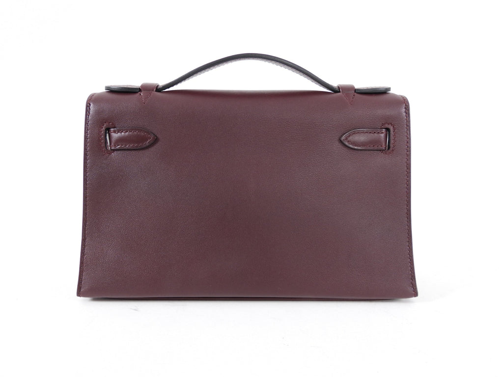 Hermes Kelly Pochette Burgundy Swift Leather SHW