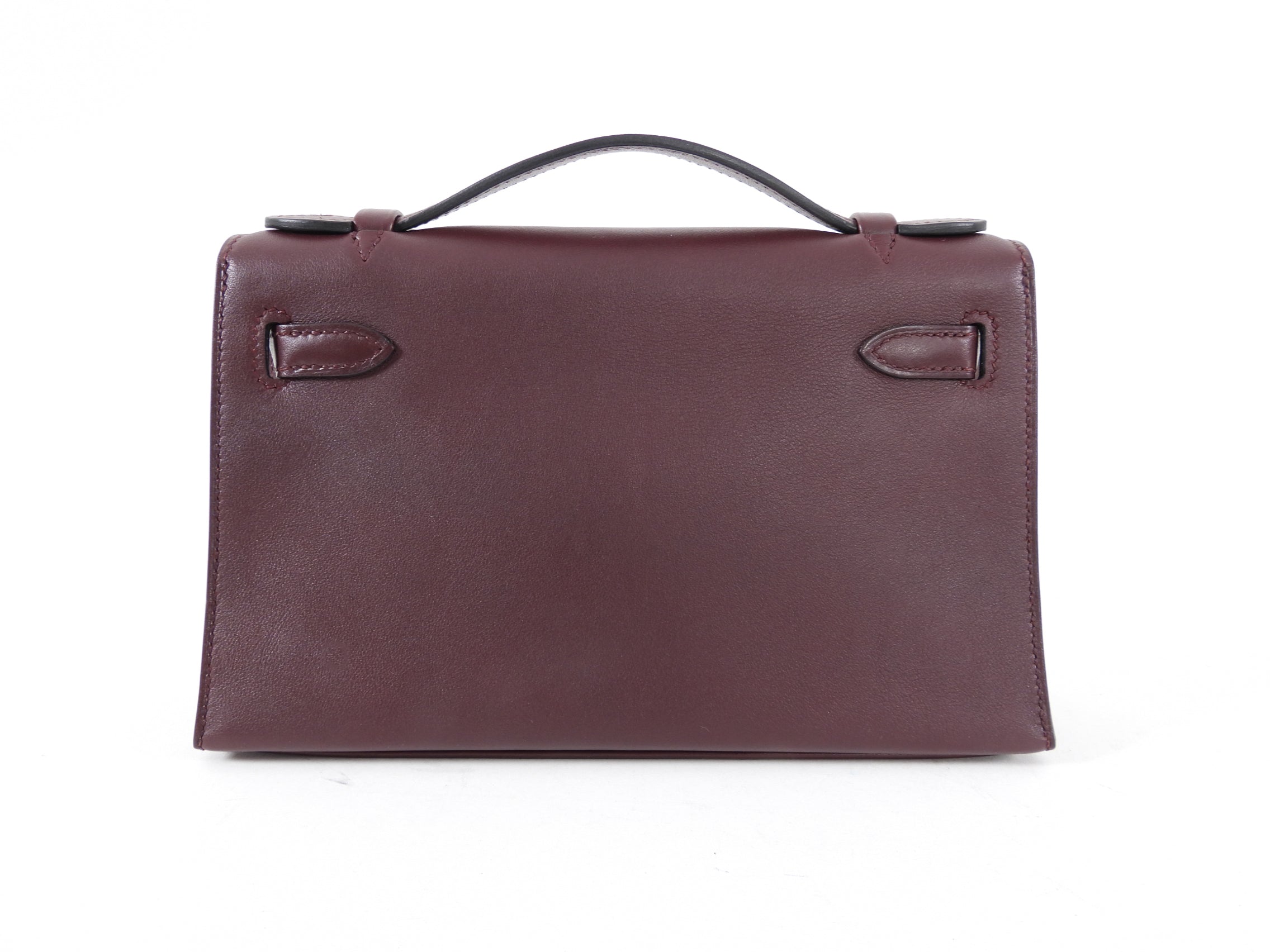 Hermes Kelly Pochette Burgundy Swift Leather SHW
