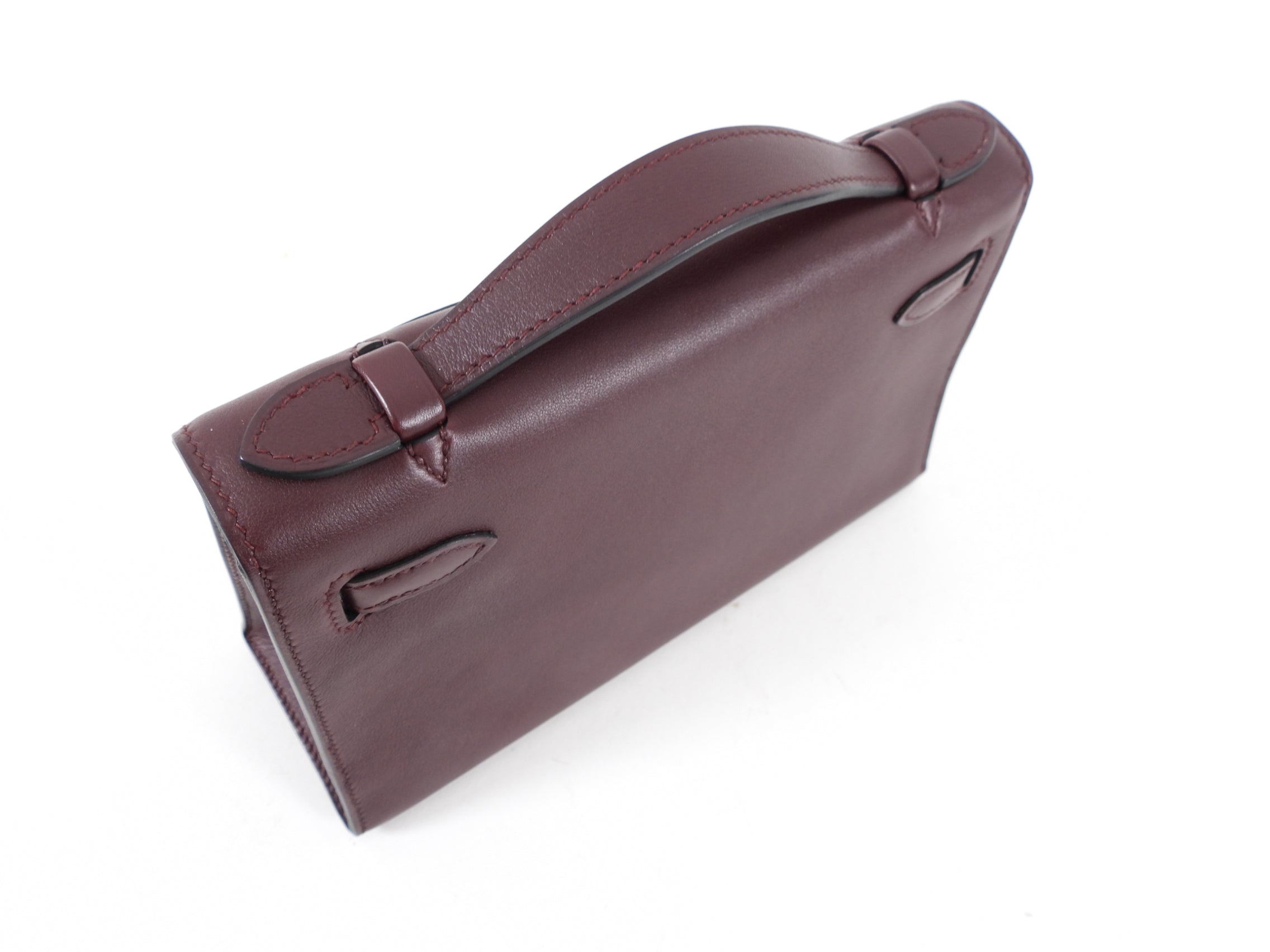 Hermes Kelly Pochette Burgundy Swift Leather SHW