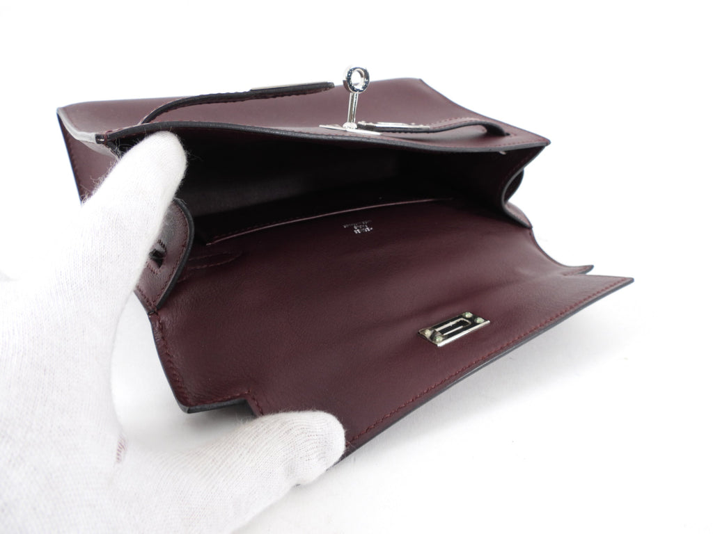 Hermes Kelly Pochette Burgundy Swift Leather SHW
