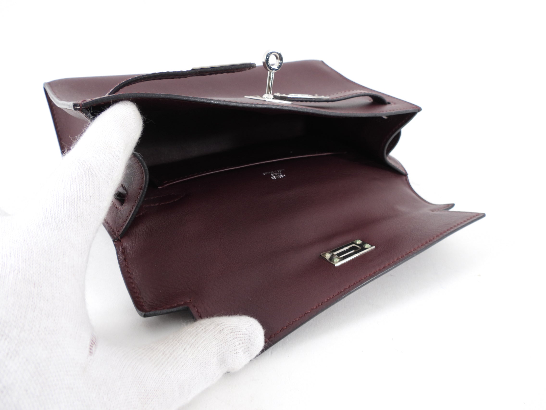 Hermes Kelly Pochette Burgundy Swift Leather SHW