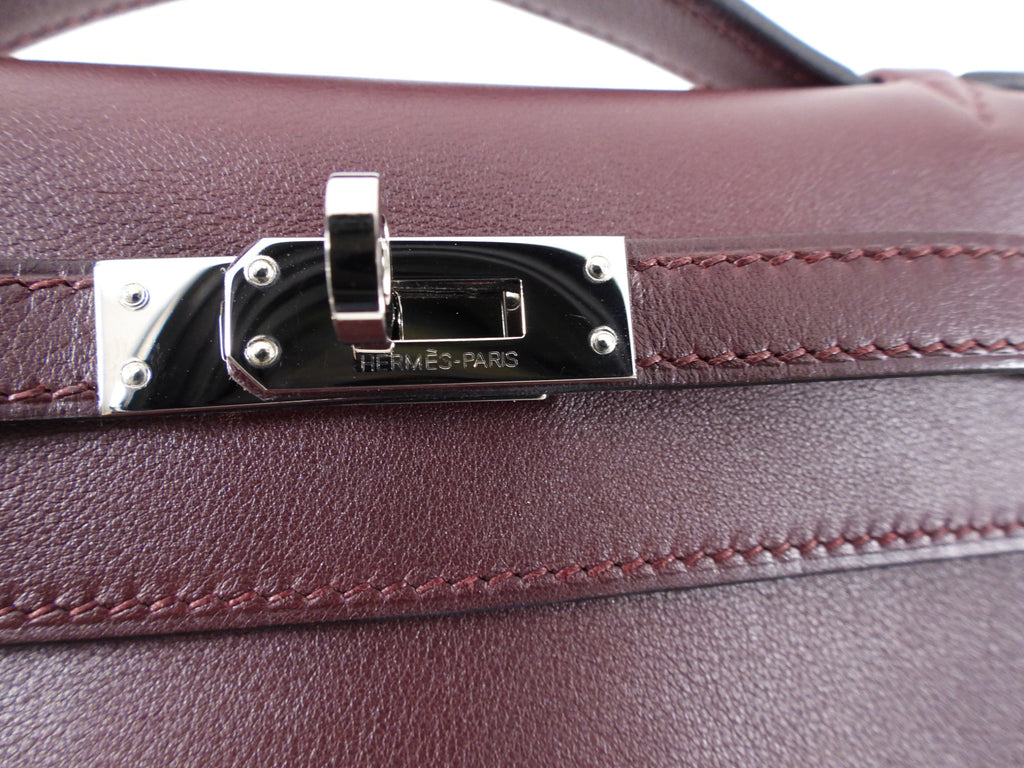 Hermes Kelly Pochette Burgundy Swift Leather SHW
