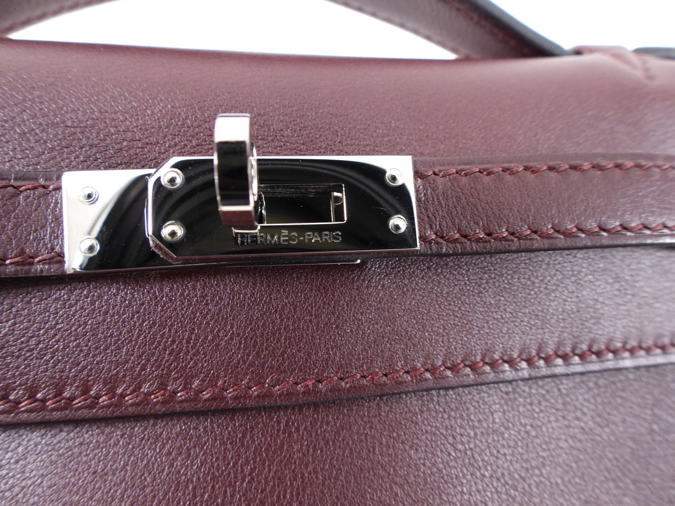 Hermes Kelly Pochette Burgundy Swift Leather SHW