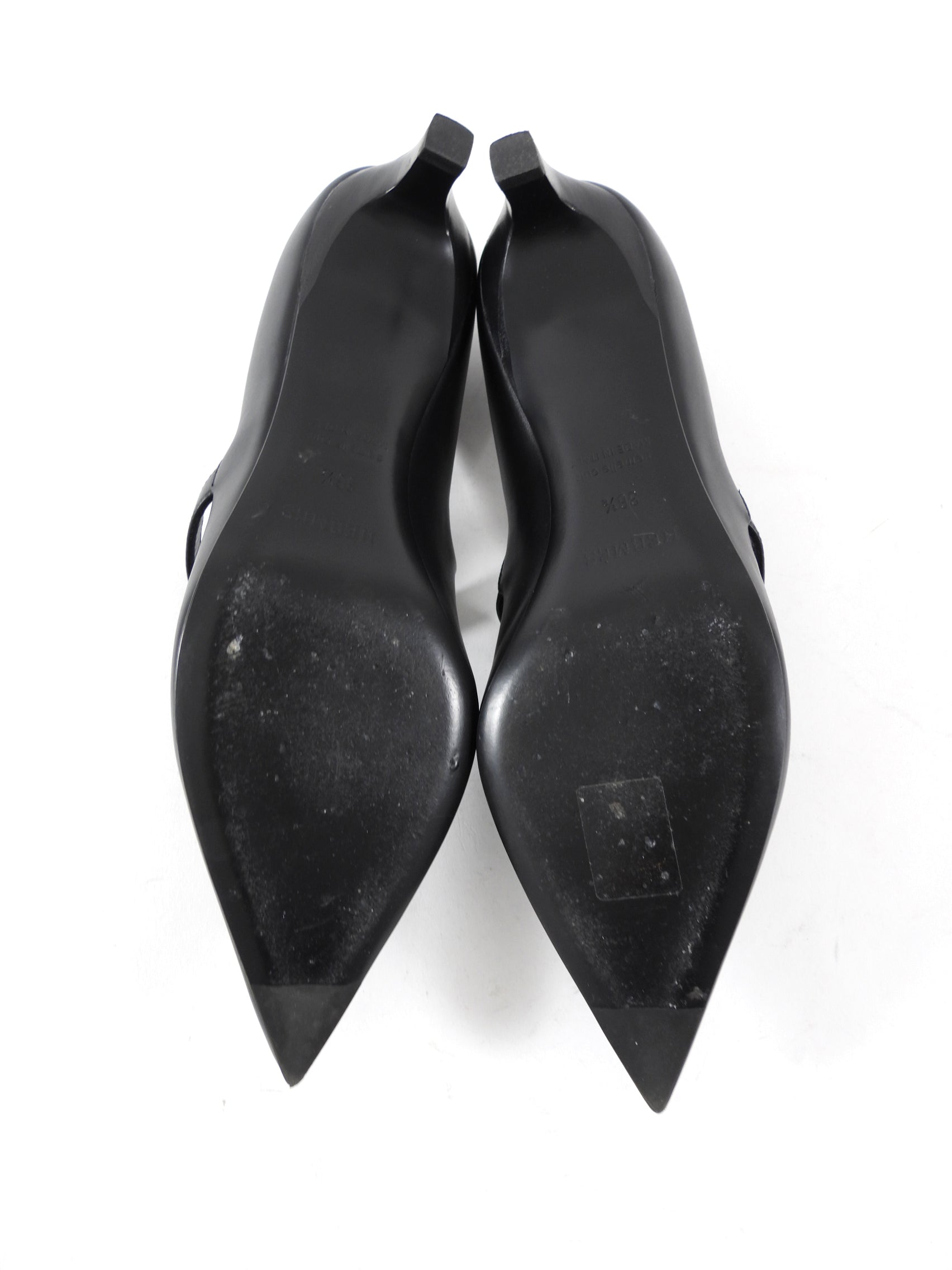 Hermes Kiara 40mm Black Leather Pointed Kelly Maryjane Pump - 36.5