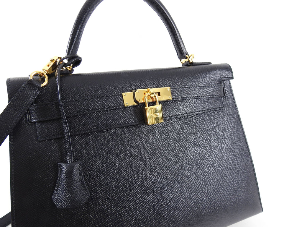 Hermes 2018 Black Epsom Leather Kelly 32 Sellier GHW