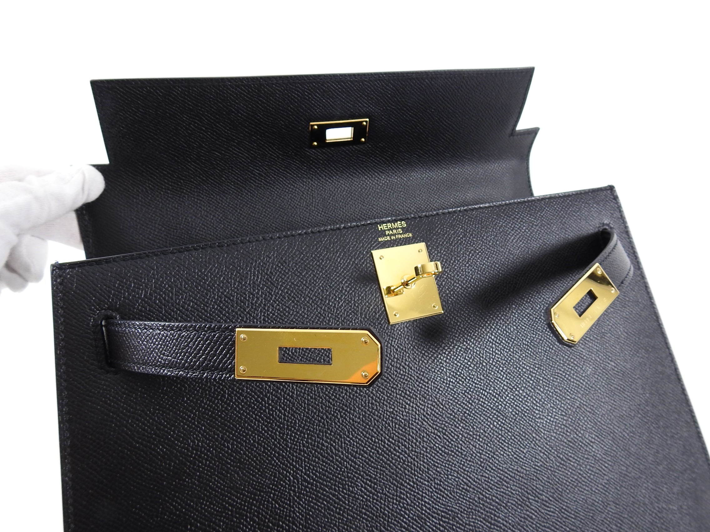 Hermes 2018 Black Epsom Leather Kelly 32 Sellier GHW