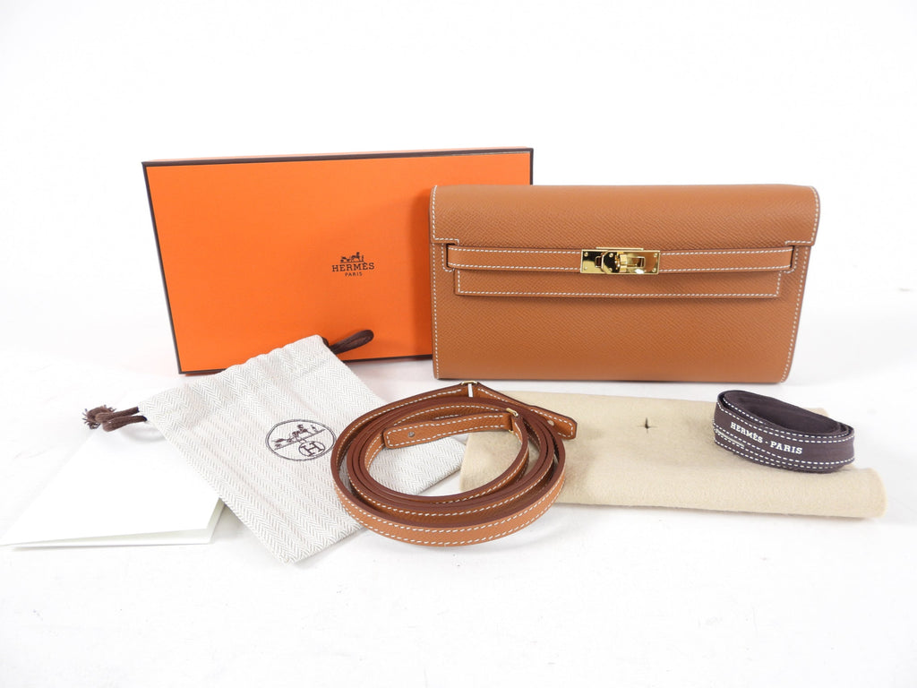 Hermes Kelly To Go Wallet in Epsom Gold GHW