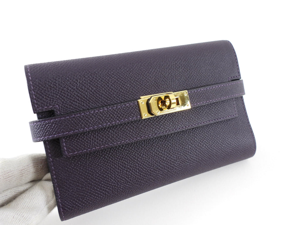Hermes  Raisin Anemone Epsom GHW Kelly Verso Wallet