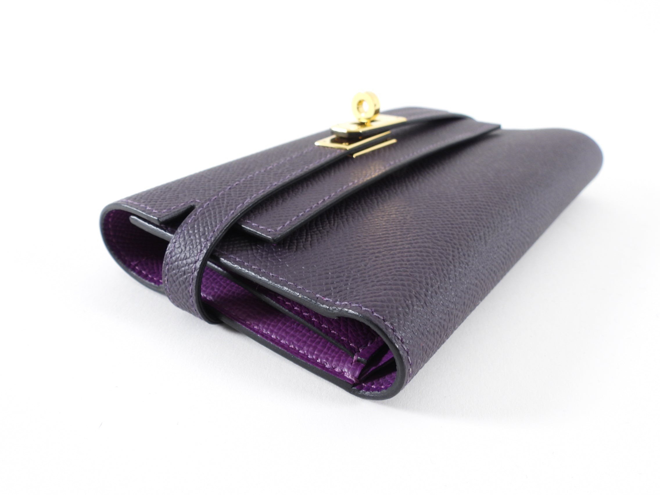Hermes  Raisin Anemone Epsom GHW Kelly Verso Wallet