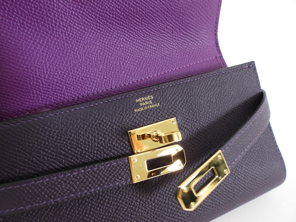 Hermes  Raisin Anemone Epsom GHW Kelly Verso Wallet