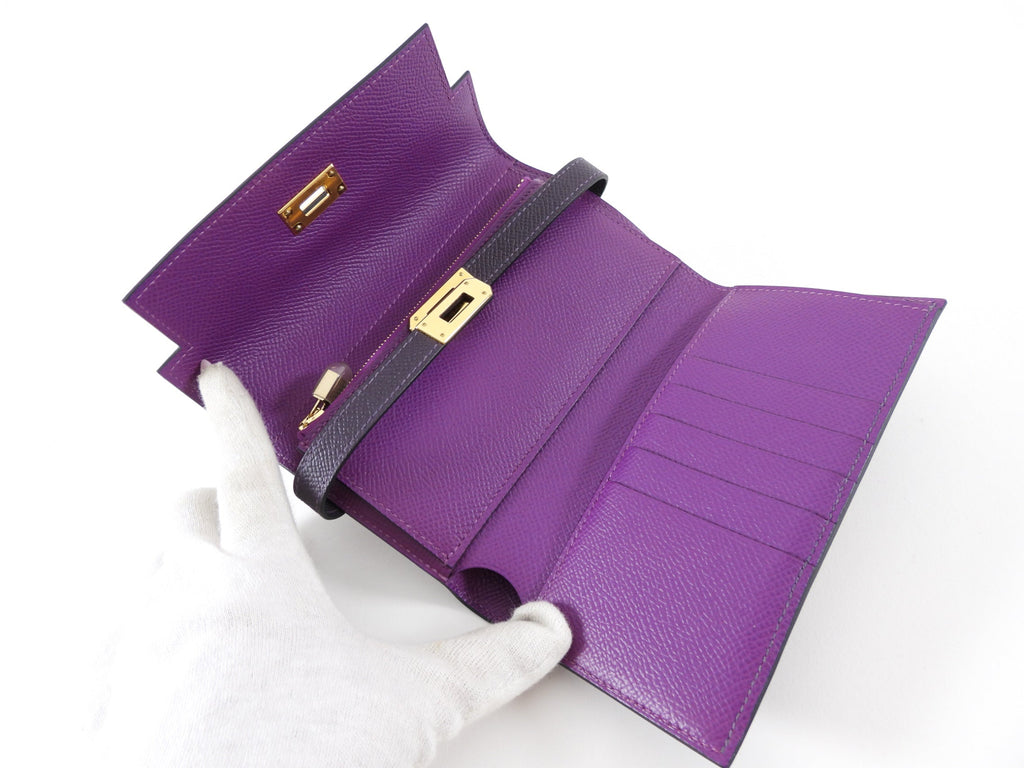 Hermes  Raisin Anemone Epsom GHW Kelly Verso Wallet