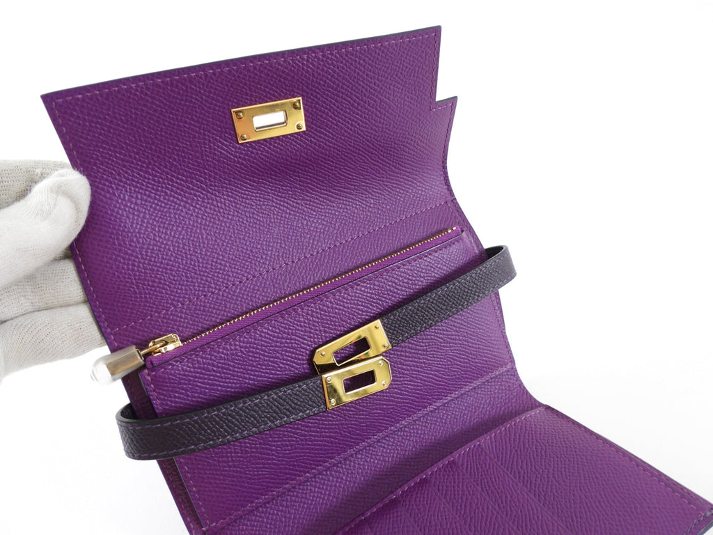 Hermes  Raisin Anemone Epsom GHW Kelly Verso Wallet