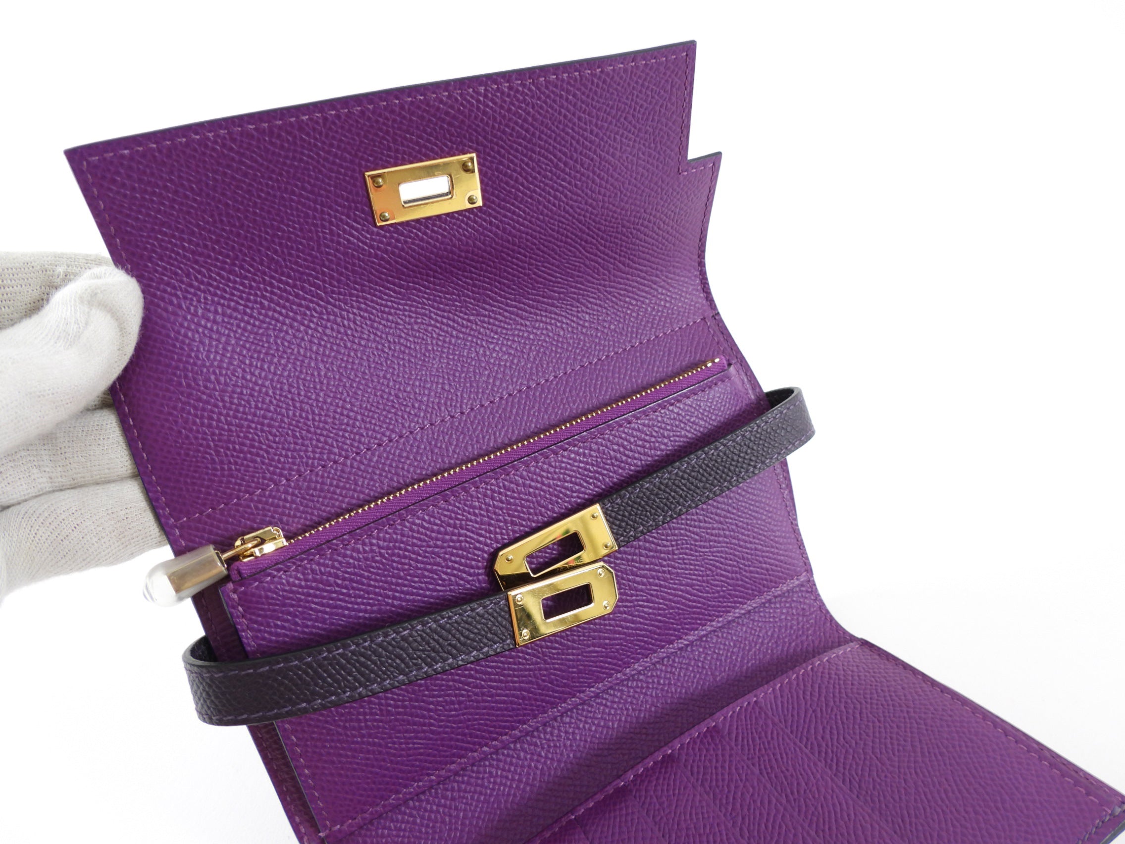 Hermes  Raisin Anemone Epsom GHW Kelly Verso Wallet