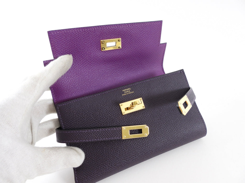 Hermes  Raisin Anemone Epsom GHW Kelly Verso Wallet