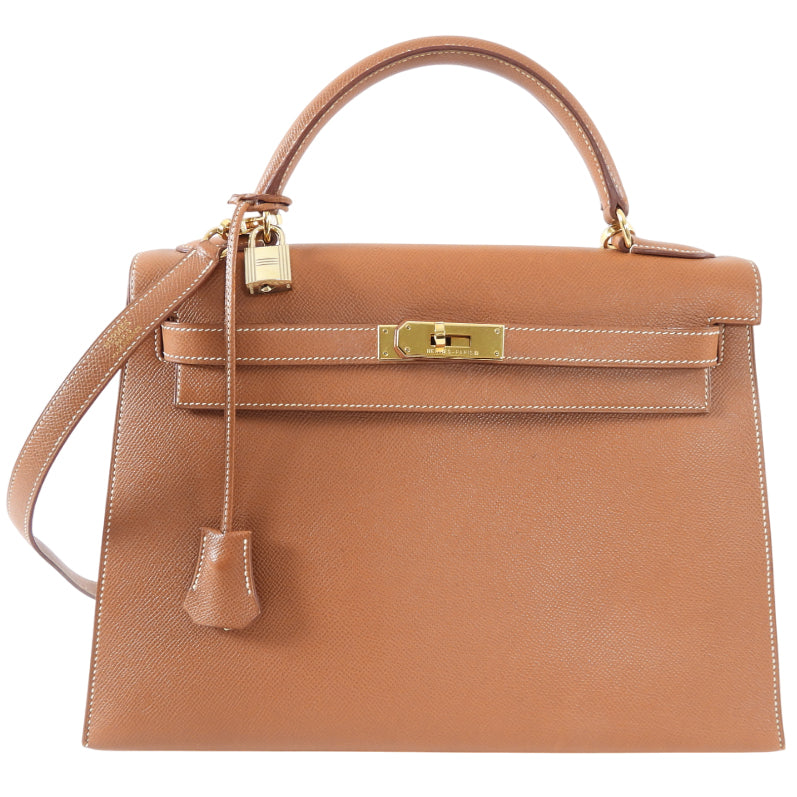 Hermes Vintage 1997 Kelly 32 Gold Courchevel Sellier Bag GHW