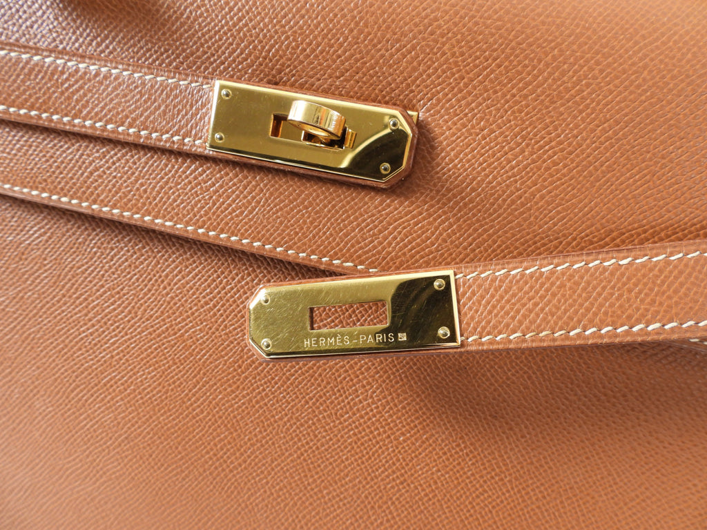 Hermes Vintage 1997 Kelly 32 Gold Courchevel Sellier Bag GHW