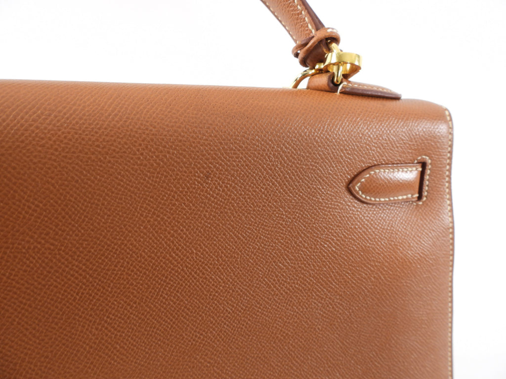 Hermes Vintage 1997 Kelly 32 Gold Courchevel Sellier Bag GHW