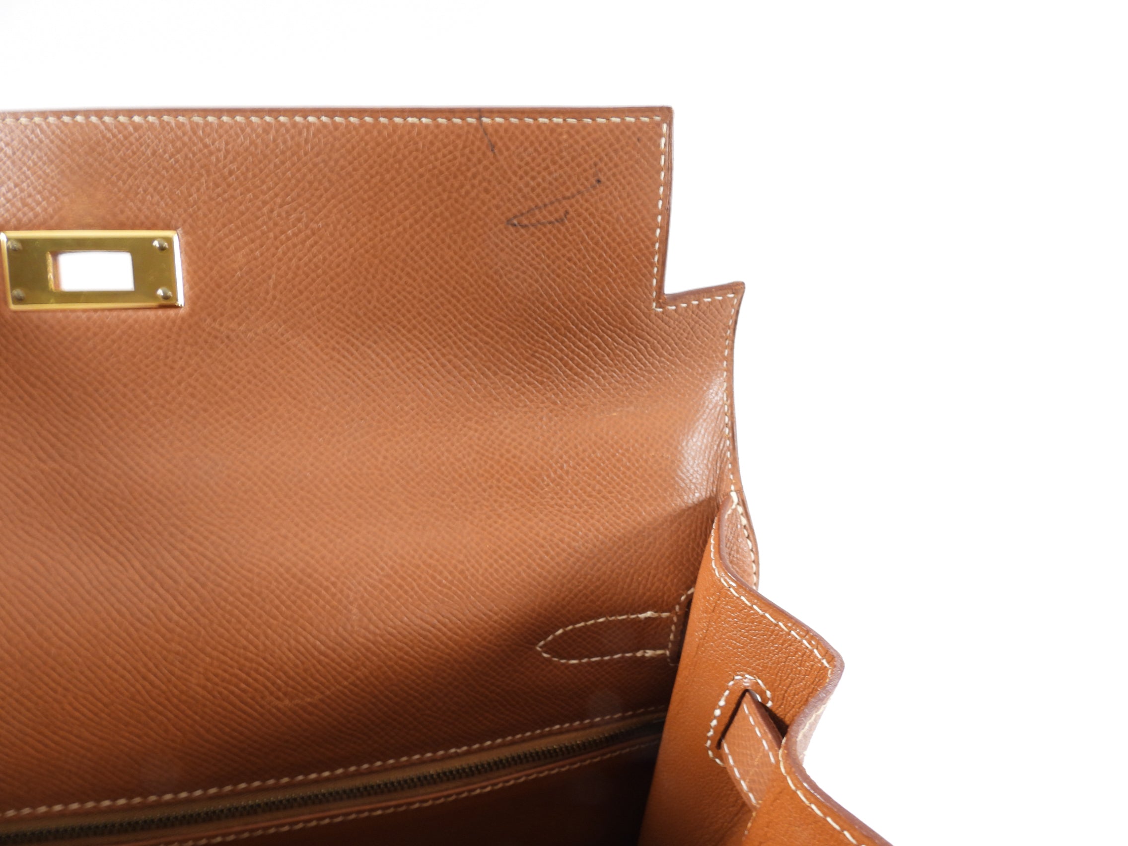 Hermes Vintage 1997 Kelly 32 Gold Courchevel Sellier Bag GHW