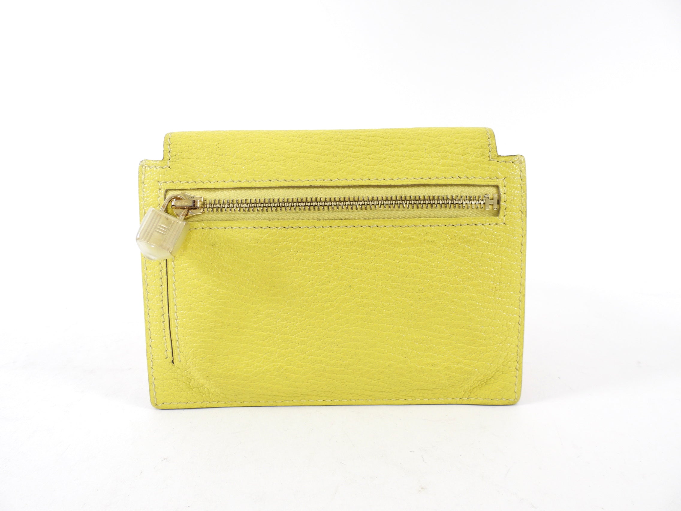 Hermes Lime Chevre Leather Kelly Pocket Compact Wallet GHW