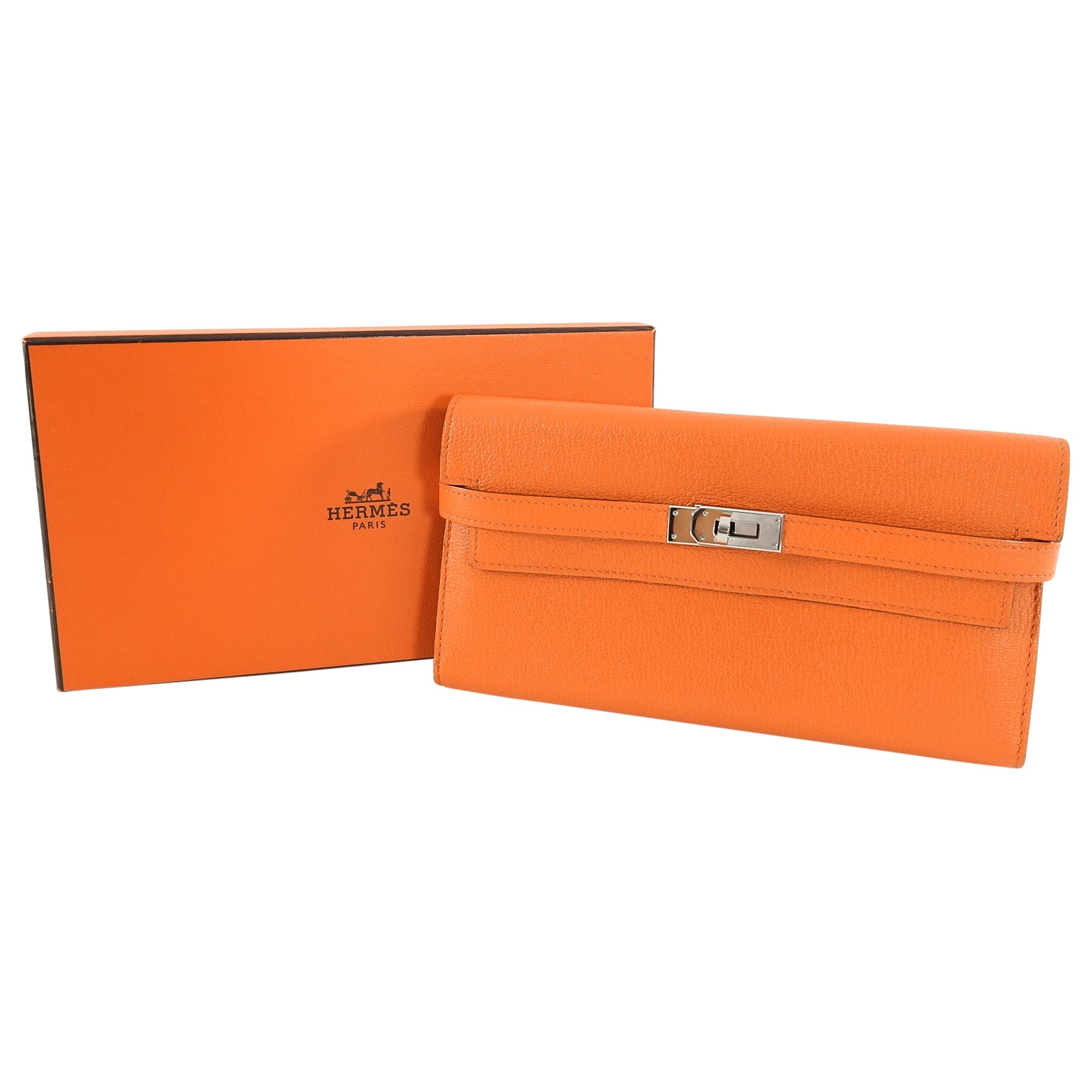 Hermes Orange Kelly Classic Longue Wallet Chevre