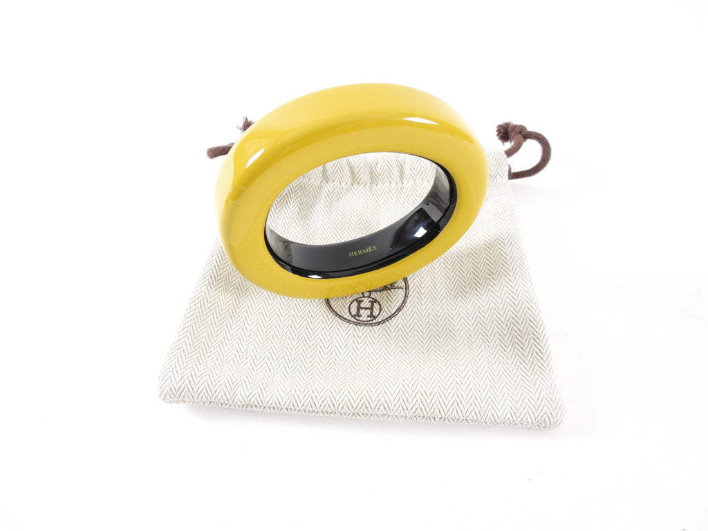Hermes Ariodante Wood Lacquer Chunky Bangle - Yellow Black