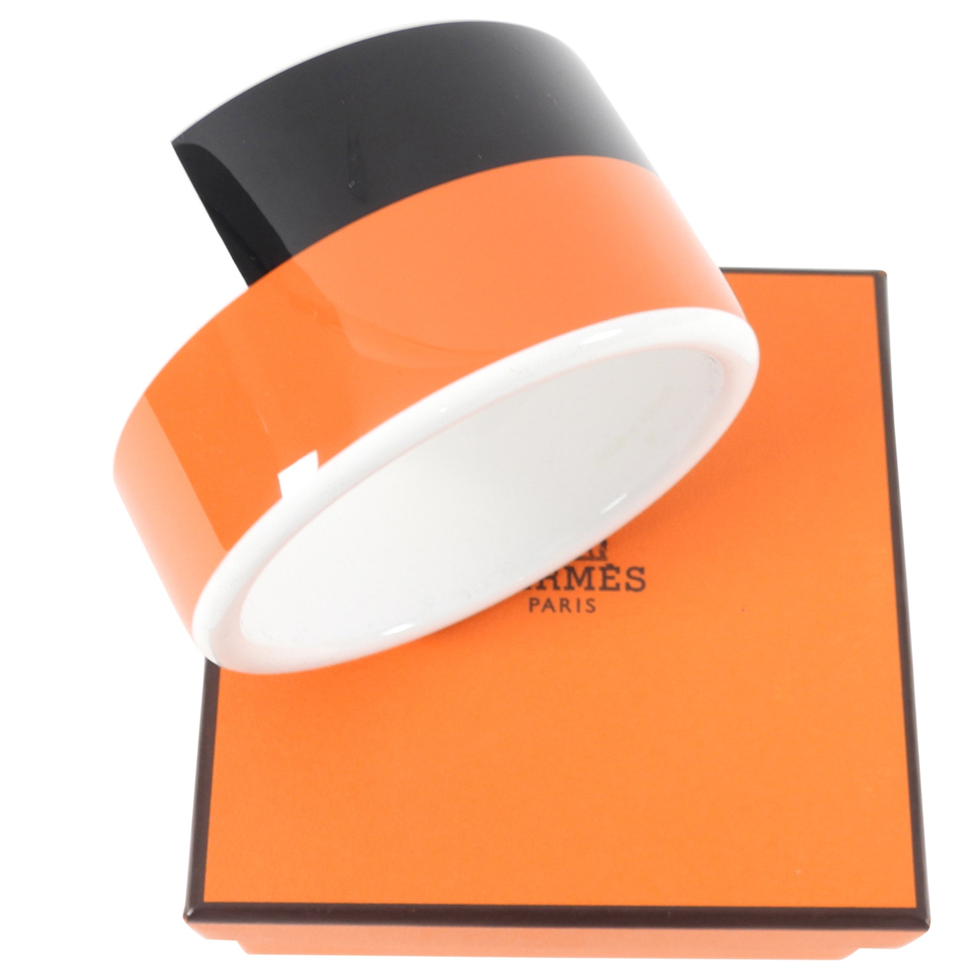 Hermes White Orange Black Lacquer Wide Assam Bangle