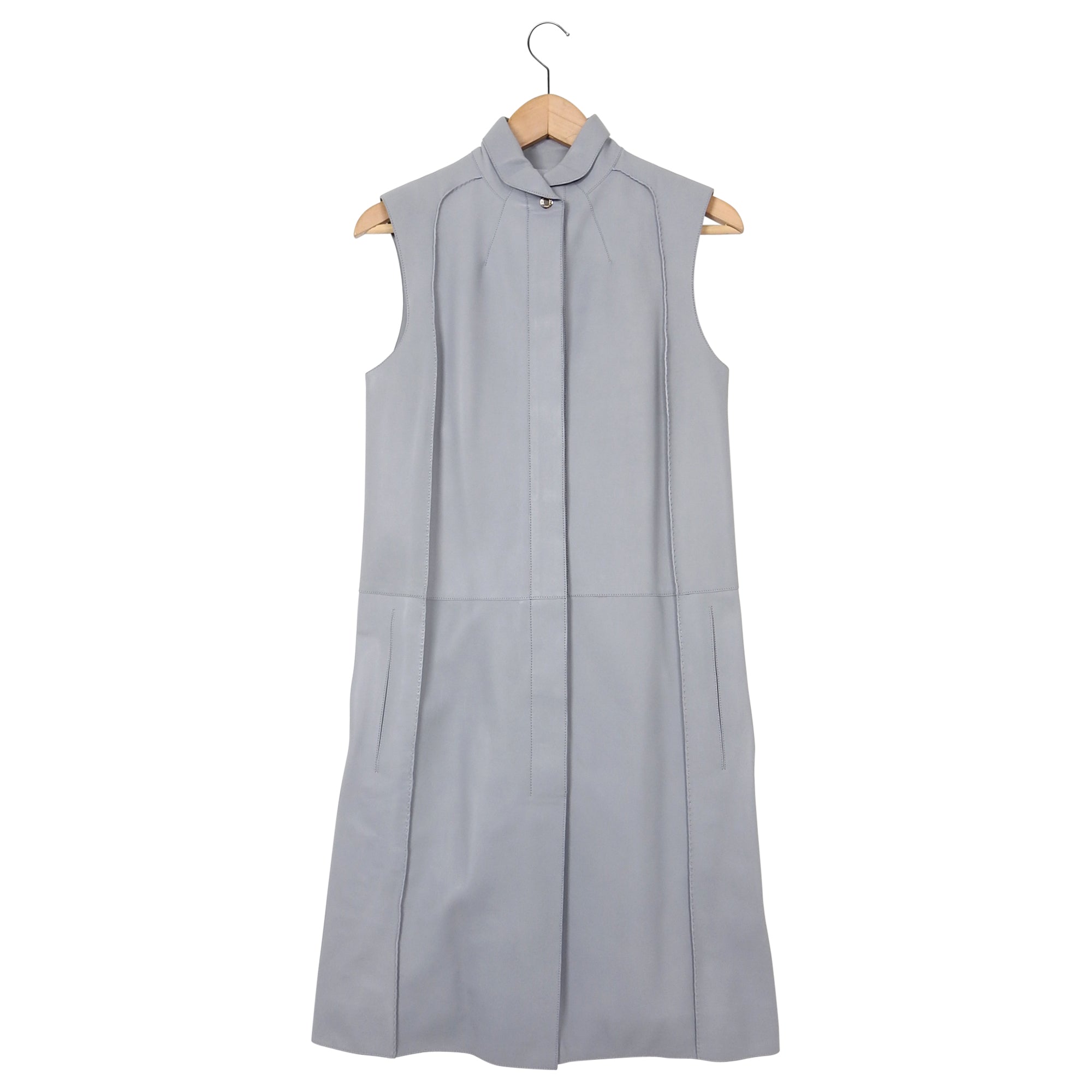 Hermes Light Blue Lambskin Leather Sleeveless Dress – FR34 / USA 2 / 4