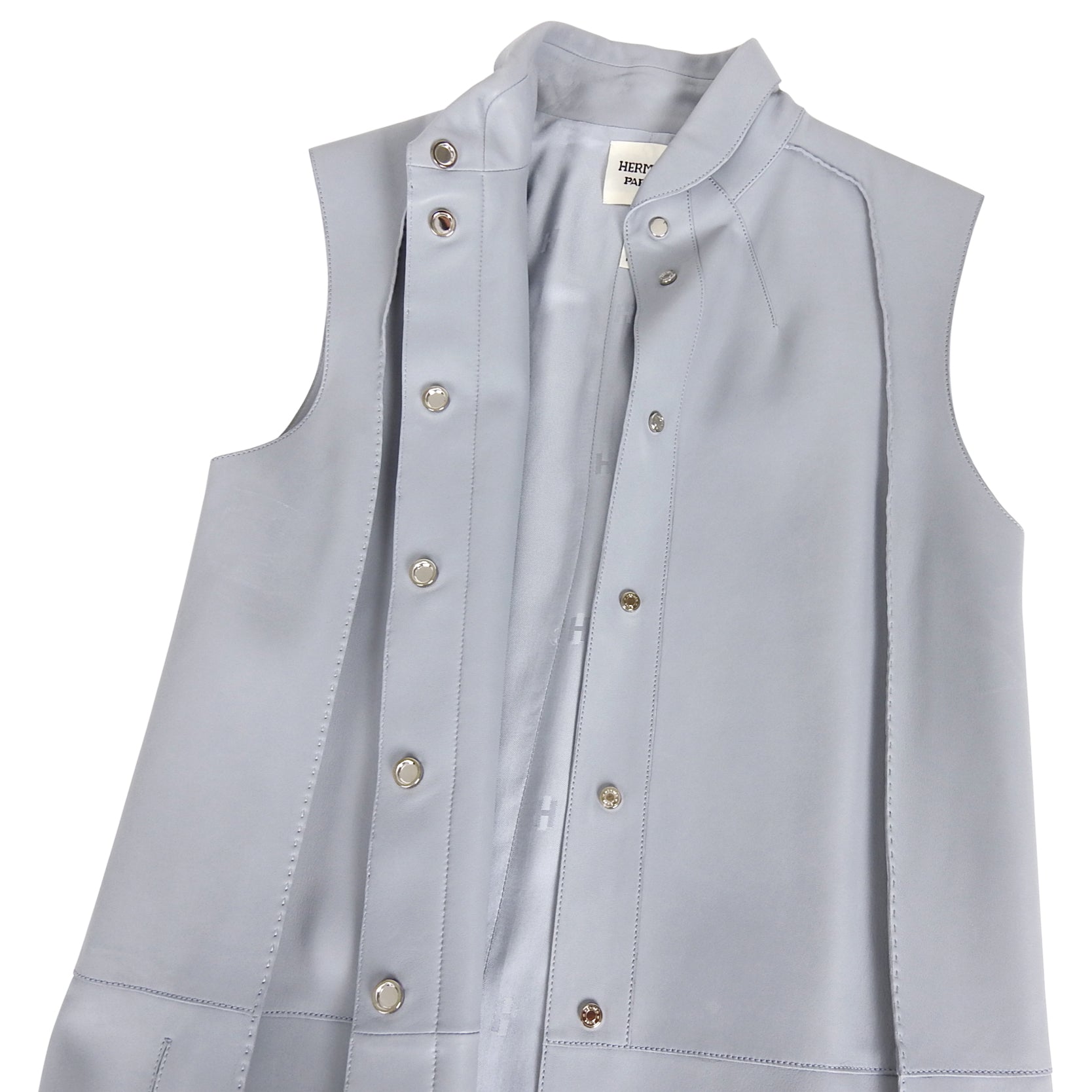 Hermes Light Blue Lambskin Leather Sleeveless Dress – FR34 / USA 2 / 4