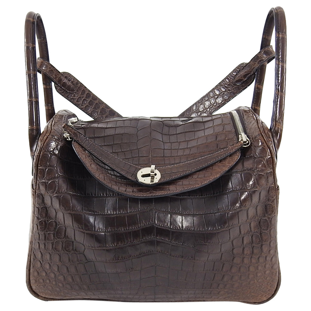 Hermes Exotic Niloticus Crocodile Matte Chocolat Dark Brown Lindy 30 PHW