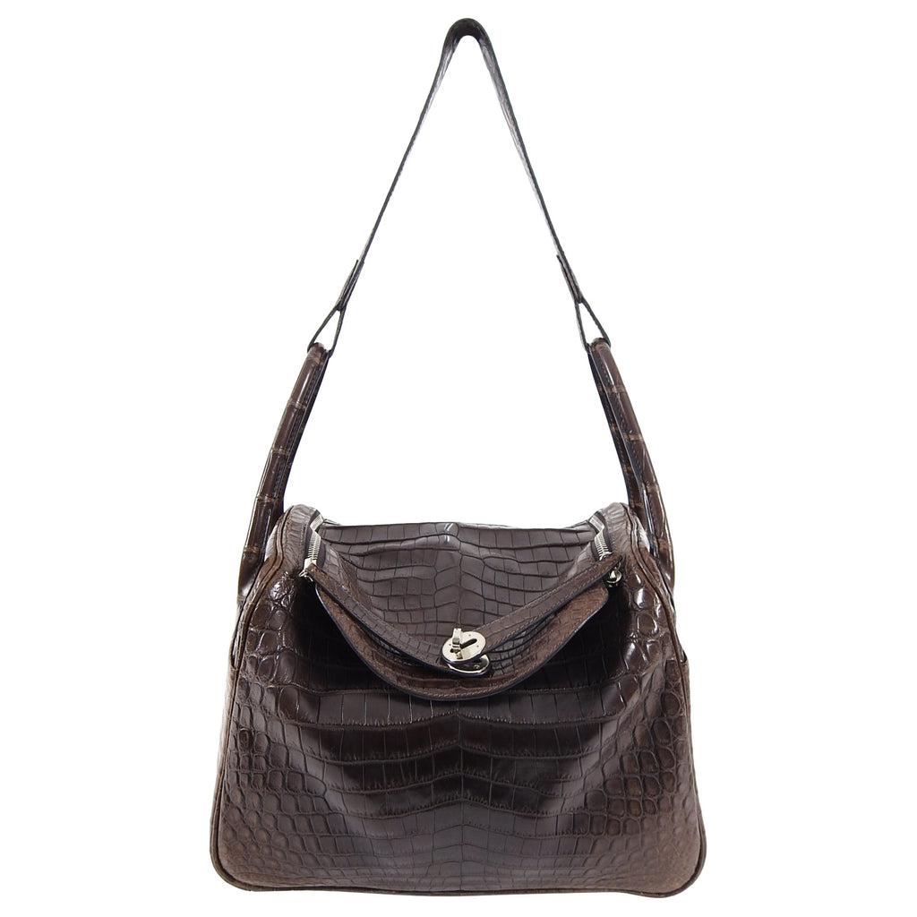 Hermes Exotic Niloticus Crocodile Matte Chocolat Dark Brown Lindy 30 PHW