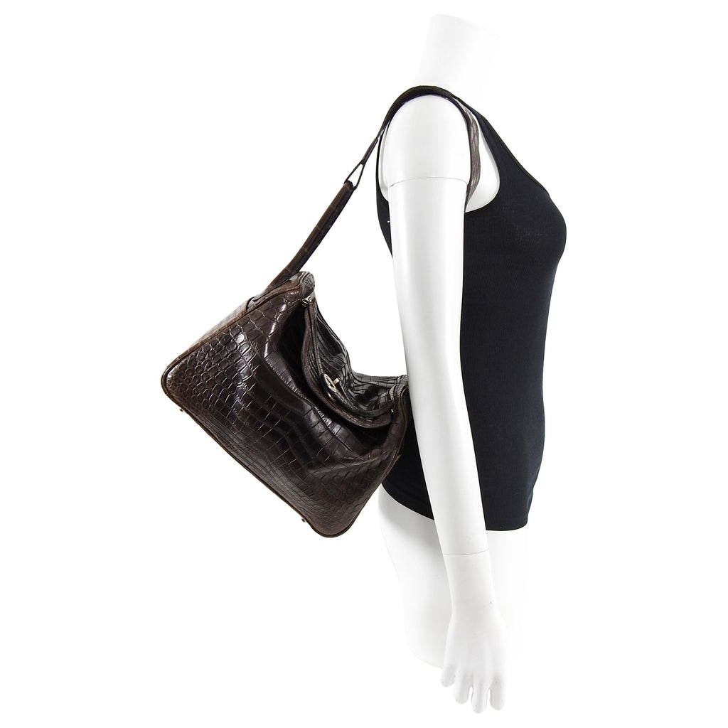 Hermes Exotic Niloticus Crocodile Matte Chocolat Dark Brown Lindy 30 PHW