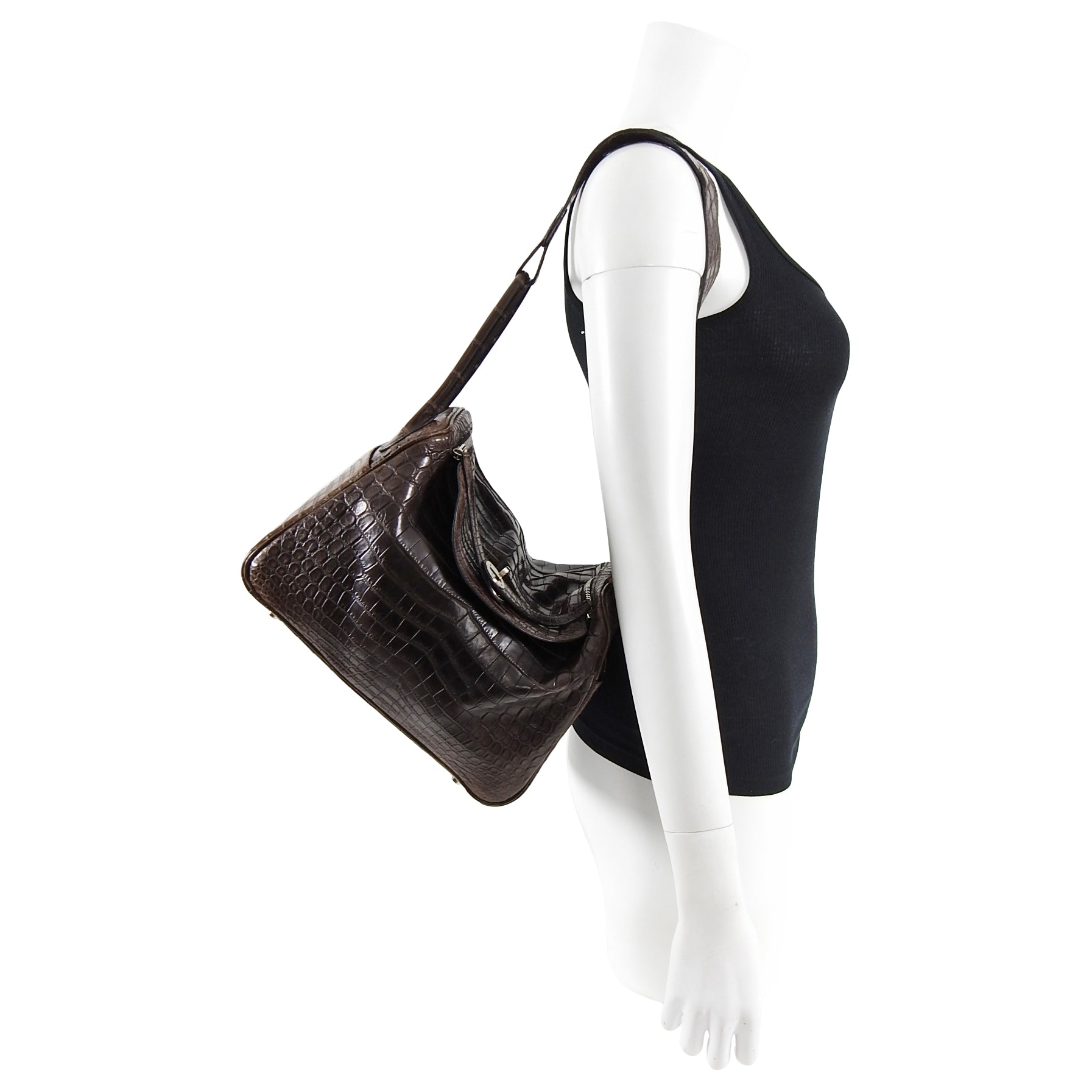 Hermes Exotic Niloticus Crocodile Matte Chocolat Dark Brown Lindy 30 PHW