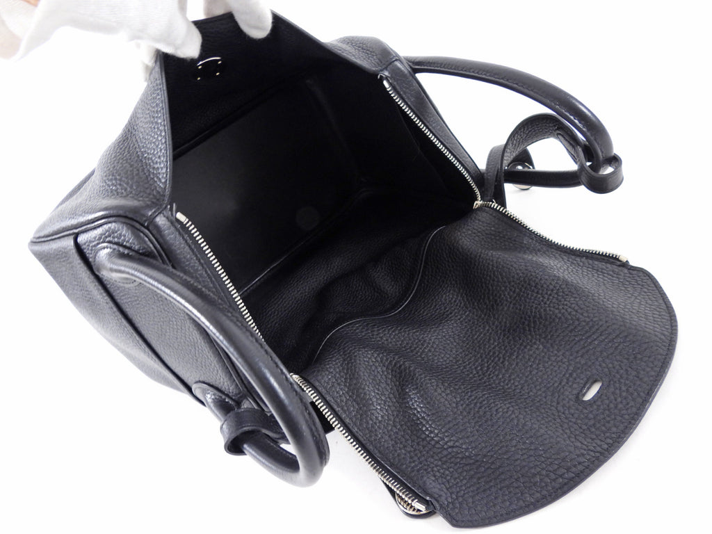 Hermes Black Clemence Leather Lindy 30 Bag PHW