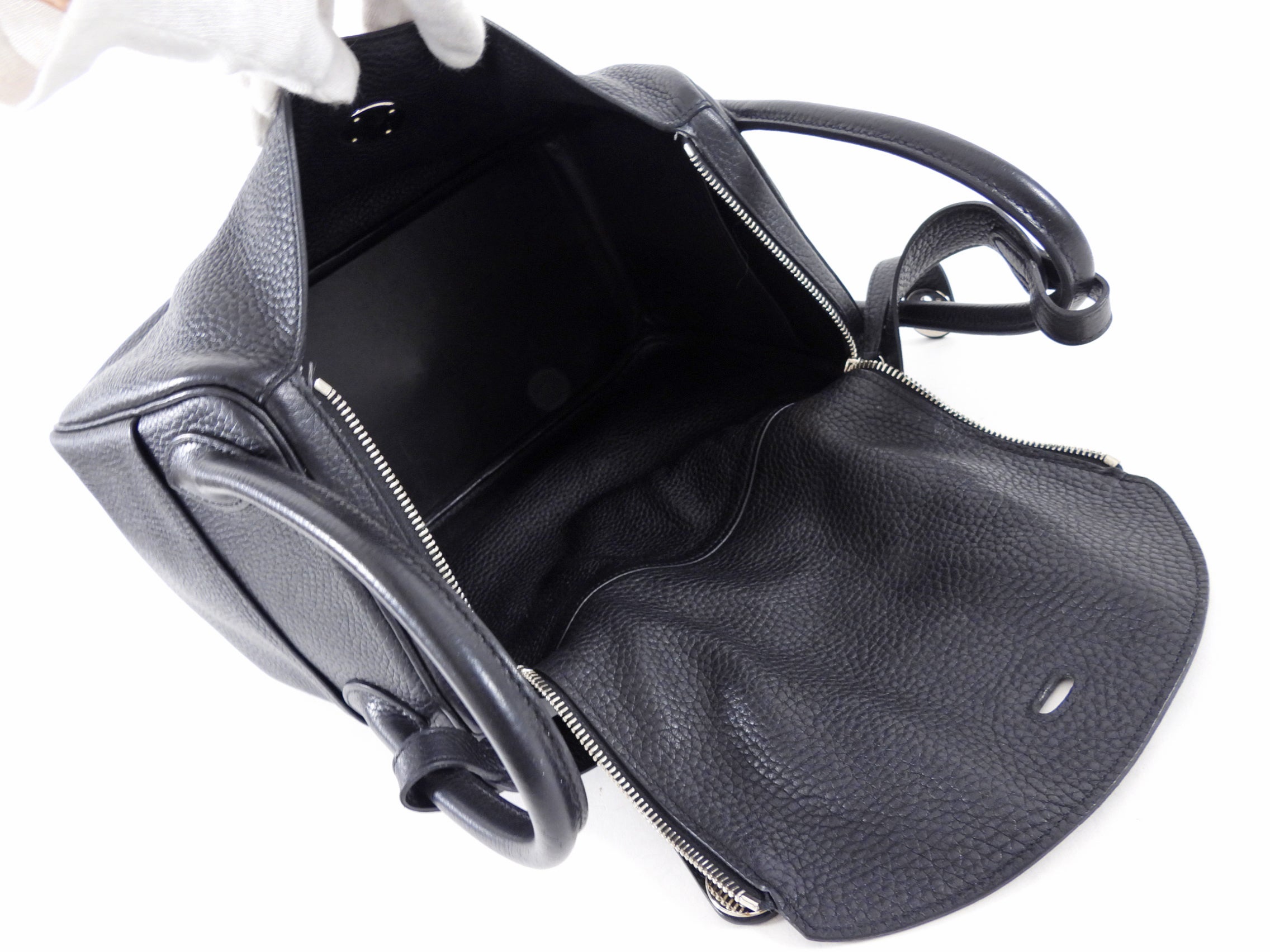 Hermes Black Clemence Leather Lindy 30 Bag PHW