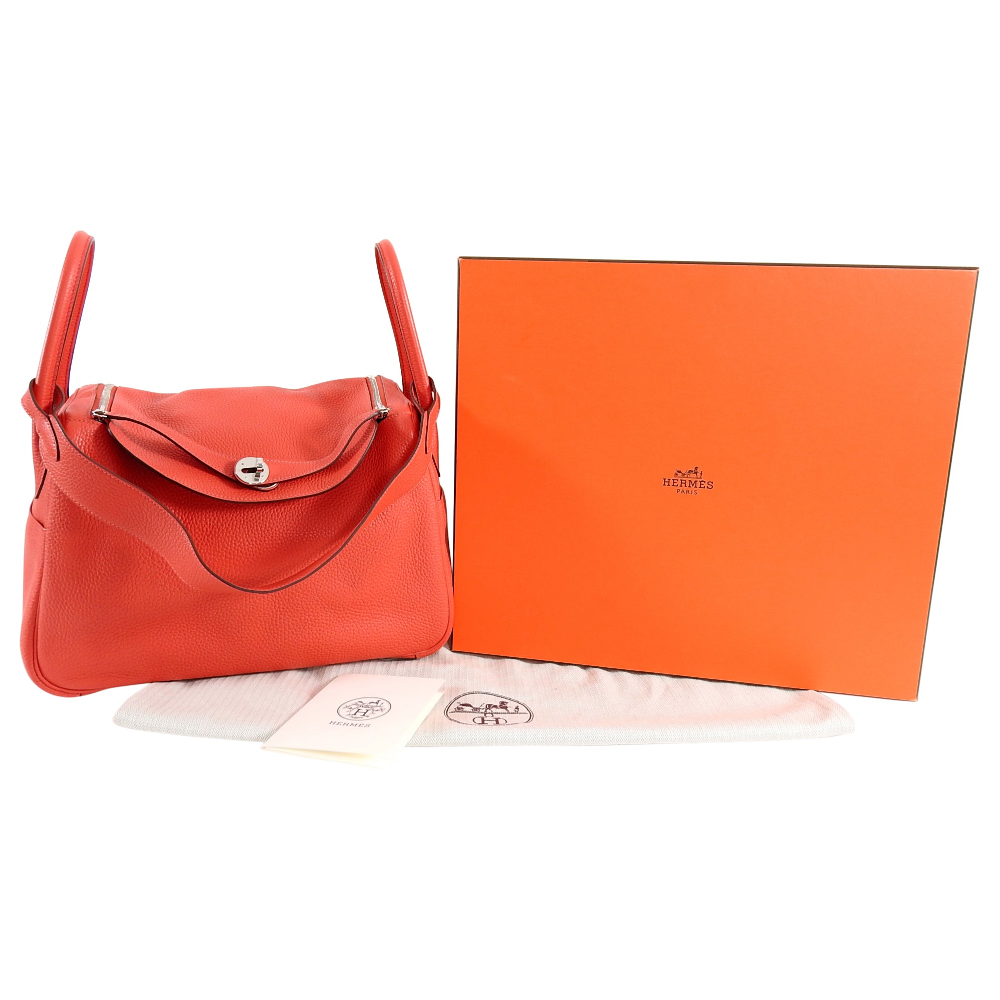 Hermes Lindy 34 Shoulder Bag in Taurillon Clemence Rouge Pivoine