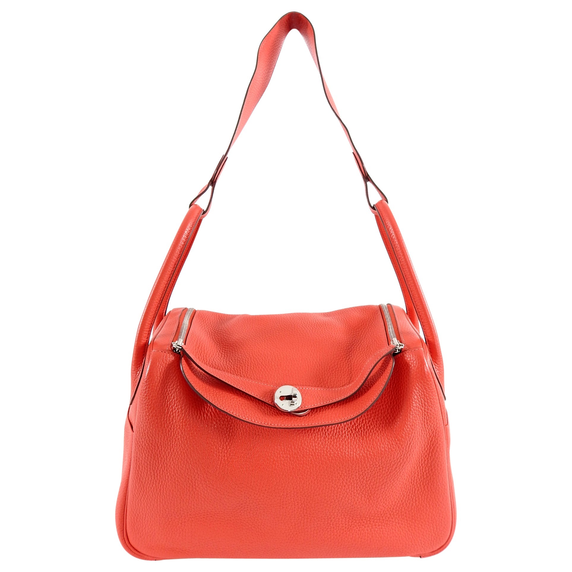 Hermes Lindy 34 Shoulder Bag in Taurillon Clemence Rouge Pivoine