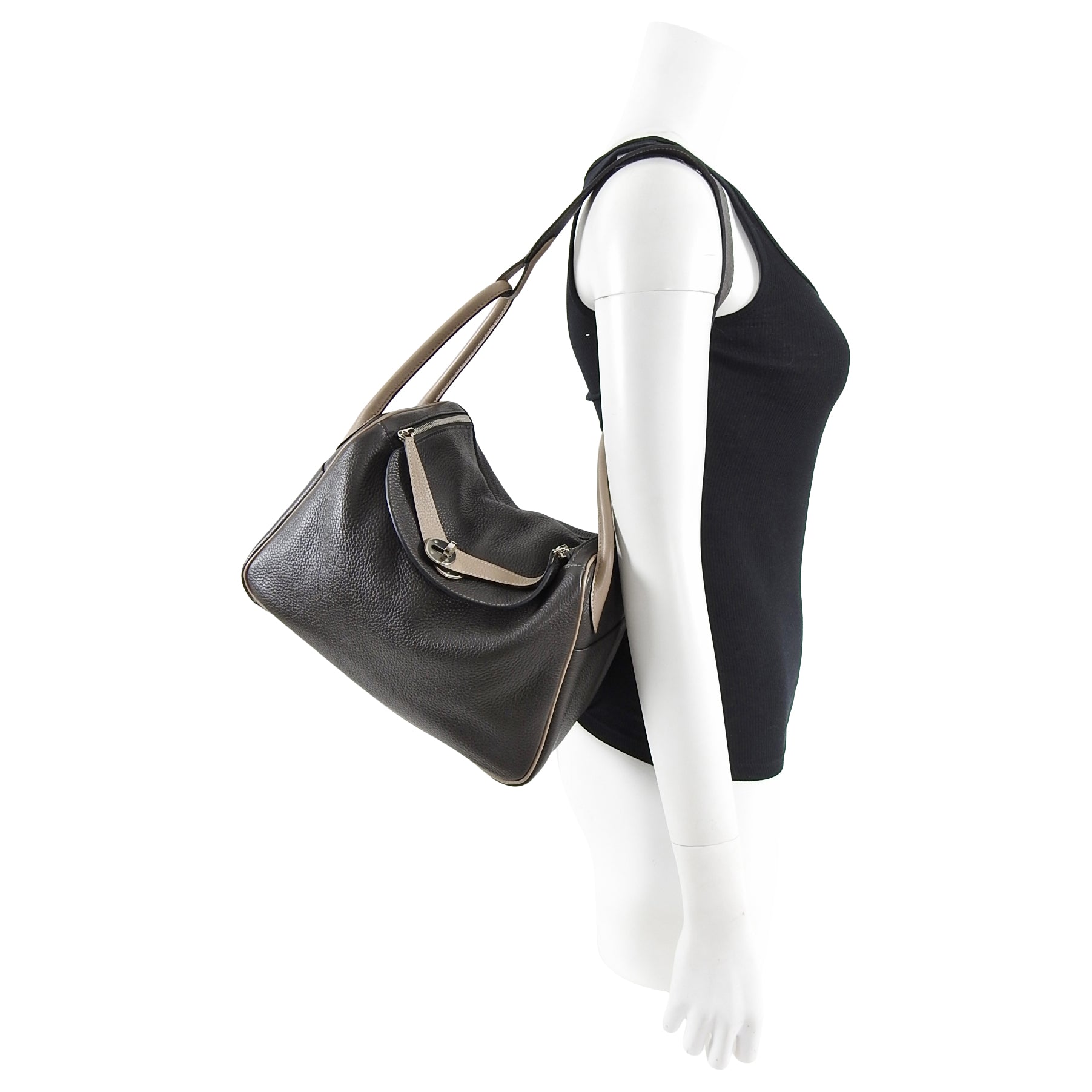 Hermes Vert Bronze / Gris Tourterelle Bicolor Lindy 30 Clemence PHW